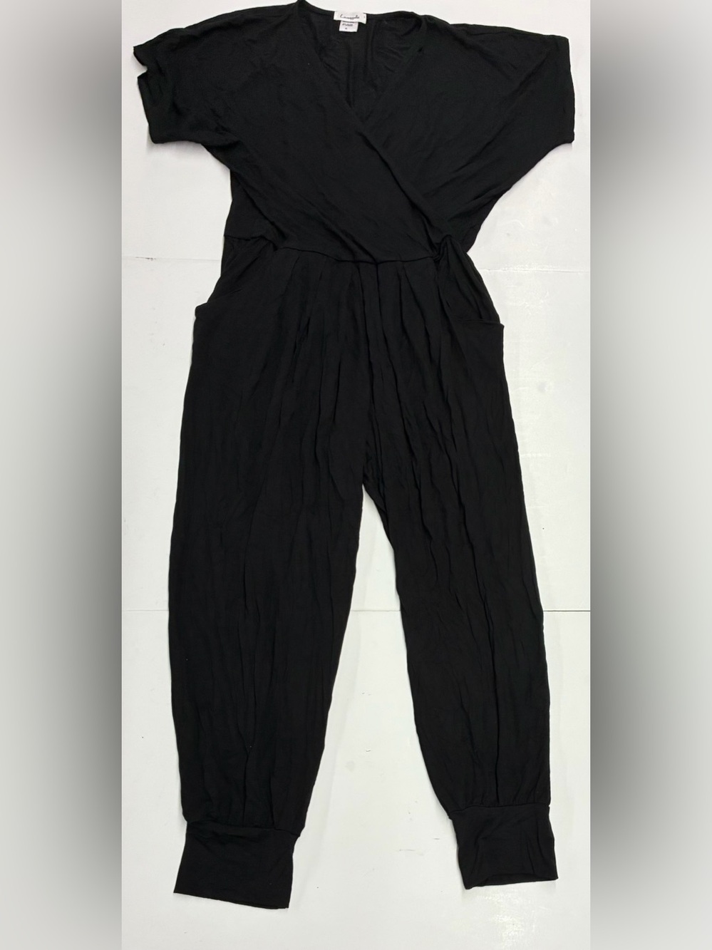 NEW Loveappella Women’s Black Wrap-Style Jumpsuit with Tapered Ankles Size XL